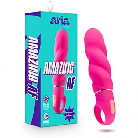 6k Aria Amazing AF Silicone Vibrator - Rumble Tech Powerful Rumbly 10 Vibration Settings - Wavy Shaft for Extra Stimulation - IPX7 Waterproof - Finger Loop for Accessibility - Sex Toy