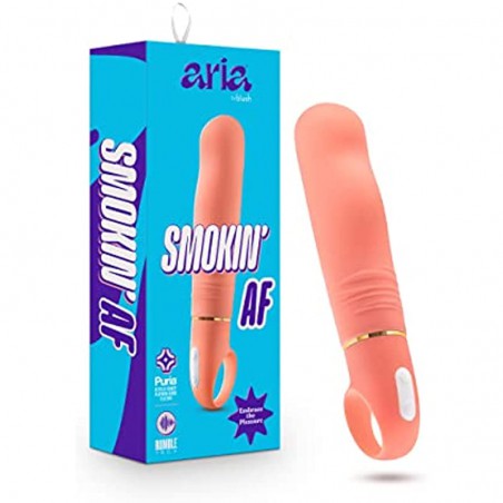 6k Aria Smokin AF Silicone Vibrator - Rumble Tech Powerful Rumbly 10 Vibration Settings - Curved for Perfect G Spot Stimulation - IPX7 Waterproof - Finger Loop for Accessibility - Sex Toy