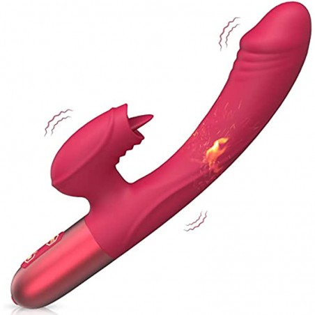 Rabbit Vibrator Vibrator Dildo for Women Vaginal Health,G Spot Vibrator with Tongue Licking 10 Vibration Realistic Anal Vibrating Dildo for Women Clitoral Clit G Spot Stimulation,Heated Adult Sex Toys