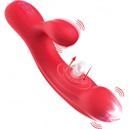 Rabbit G Spot Vibrators Sex Toys for Woman with 10 Vibration Modes Triple Stimulator Waterproof Rechargeable Powerful Dual Motor Rose Sex Toy (Tapping)