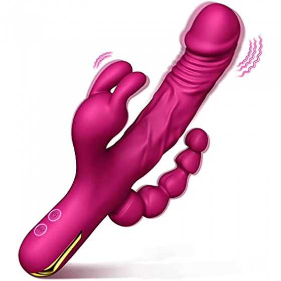 Dildo Rabbit Clitoral Vibrator, G Spot Anal Stimulation for Women, Adult Sex Toys with 10 Vibration Modes, 3 in 1 Realistic Vibrators for Woman Couple Pleasure