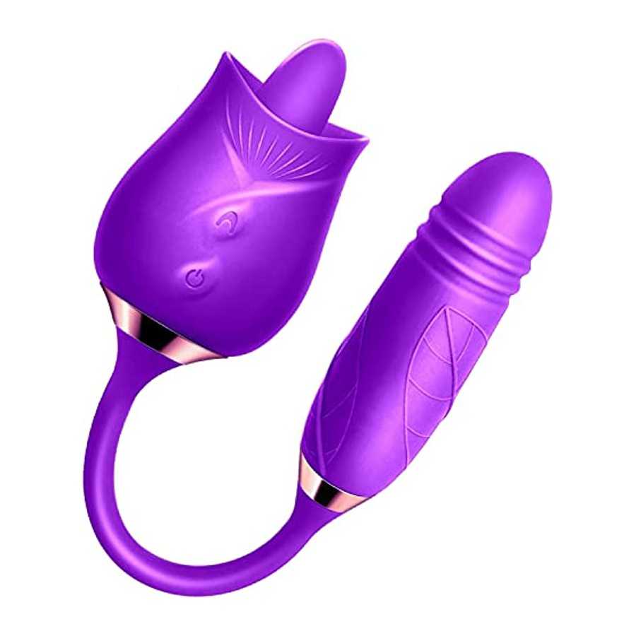 Rose Toy Vibrator for Women-G Spot Rose Vibrator with Heating Function，3 in 1 Clitoral Stimulator Tongue Licking Thrusting G Spo