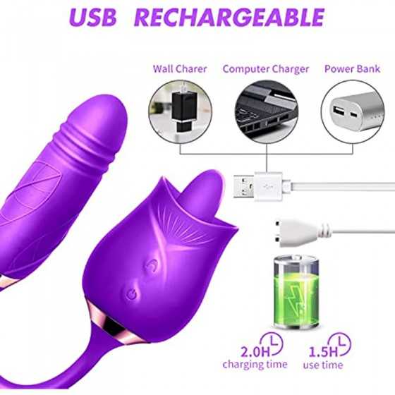 Rose Toy Vibrator for Women-G Spot Rose Vibrator with Heating Function，3 in 1 Clitoral Stimulator Tongue Licking Thrusting G Spo
