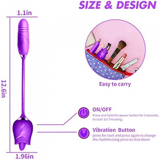 Rose Toy Vibrator for Women-G Spot Rose Vibrator with Heating Function，3 in 1 Clitoral Stimulator Tongue Licking Thrusting G Spo