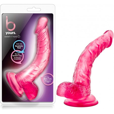 6k B Yours Sweet n' Hard 7 - Soft Flexible Realistic Feel Curved 8.5 Inch Dildo - 1.5" Thick - Strap On Compatible Suction Cup For Hands Free Play - GSpot Sex Toy for Women Men Couples - Clear Pink