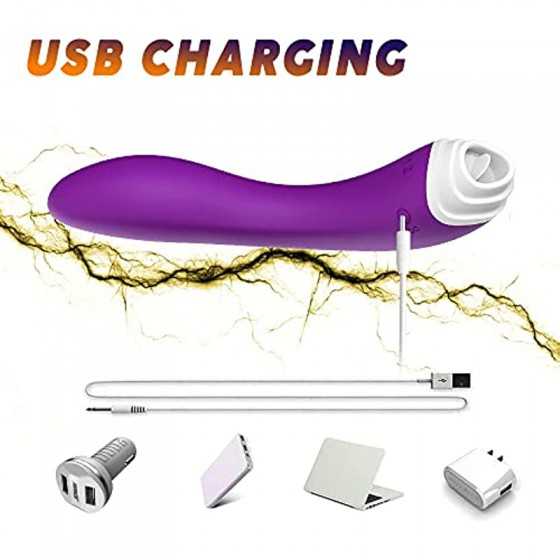G-Spot Vibrator, Clitoris Licking Stimulator, Dual Stimulation for Clitoral/Nipple/G-spot with 9 Vibrations&9 Pulsations Licking