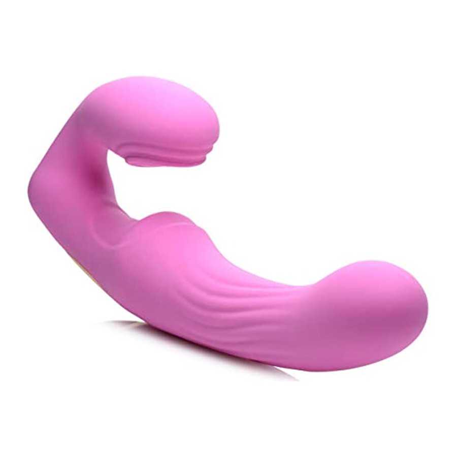 15X U-Pulse Silicone Pulsating and Vibrating Strapless Strap-on with Remote - Pink