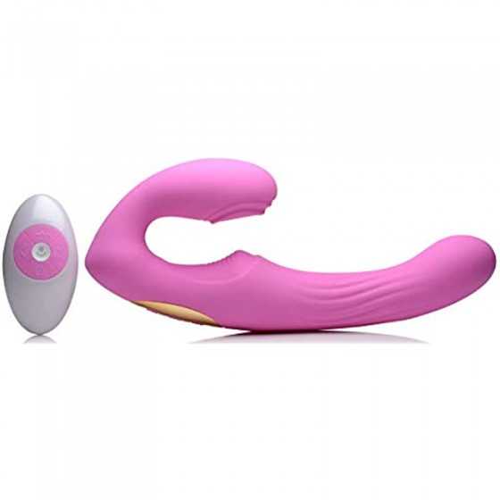 15X U-Pulse Silicone Pulsating and Vibrating Strapless Strap-on with Remote - Pink