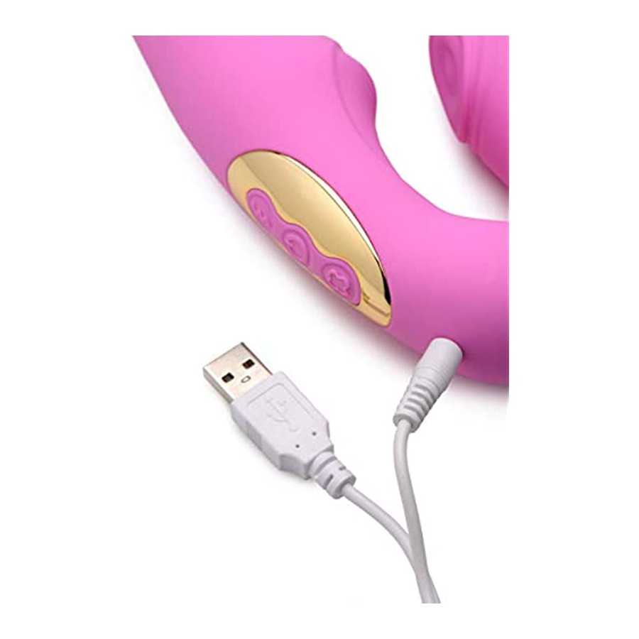 15X U-Pulse Silicone Pulsating and Vibrating Strapless Strap-on with Remote - Pink