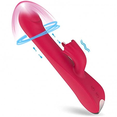 Thrusting Rabbit Vibrator, 9" Triple Action G Spot Vibrator with Independent Clitoral Stimulator, 10 Patterns, Waterproof & Rechargeable Sex Toys for Women. (red9)