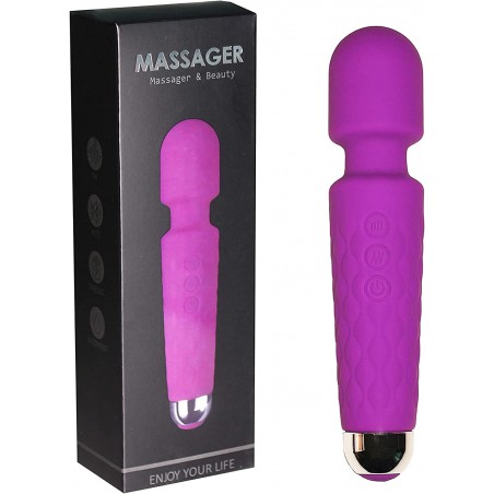 RoHS  Massager for Women-Men,8 Speeds & 20 Vibration Patterns, Quiet Modes, Handheld Cordless, Waterproof, for Shoulder, Neck, Body, Back Massage, Muscle Aches, Soreness (Purple)