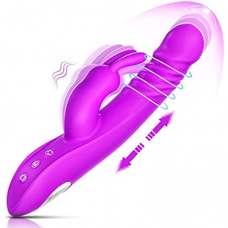 Thrusting Rabbit Vibrator, G Spot Clitoral Vibrator, Pulsing Dildo for Women with 3 Powerful Thrusting Speeds 11 Vibration Modes, Vagina Nipples Stimulator Rotating Vibrator, Adult Sex Toys for Women