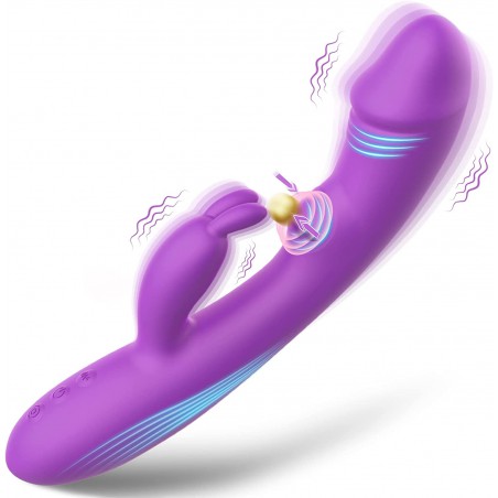G-spot Rabbit Vibrator Clitoral Stimulator - Realistic Dildo Vaginal Anal Massager with 5 Vagina Tapping Features & 10 Vibration Modes, Waterproof Rechargeable Adult Sex Toys for Women(Rose Red)