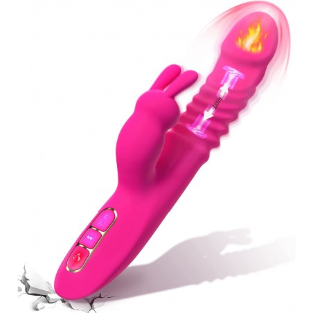 Rabbit Vibrator for Women, Triple Action Clitoral G Spot Stimulation Vibrator with 7 Thrusting 7 Vibrating & Heating Dildo, Waterproof & Rechargeable Adult Sex Toys for Women, Solo or Couples
