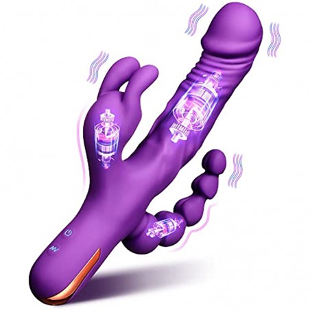 Vibrator for Women 3 in 1 G Spot Rabbit Anal Dildo Vibrators with 10 Vibration Modes, Woman Waterproof Rechargeable Vibrator Adult Sex Toys for Clitoral Stimulation (Purple)