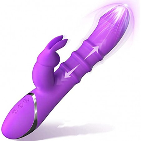 Rabbit Vibrator with 3 Thrusting Ring Up & Down, G Spot Vibrator Dildo with Independent Clitoral Stimulator, Anal Clit Stimulation, Adult Sex Toy for Women Pleasure