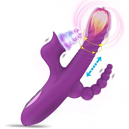 5 In 1 Rabbit Vibrator Clitoris Stimulation For Women with 10 Powerful Vibrations, Oral Sex Thrusting Tongue Licking Rotating Clit Anal Beads Stimulator G spot Dildo Massager Adult Sex Toys For Couple