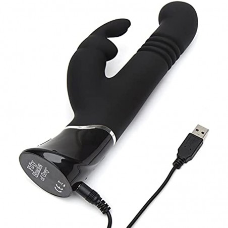  Shades of Grey Greedy Girl Thrusting Rabbit Vibrator - 4.5 Inch Silicone Thrusting Vibrator for Women - Dual Stimulation Adult Sex Toy - Rechargeable & Waterproof - Black