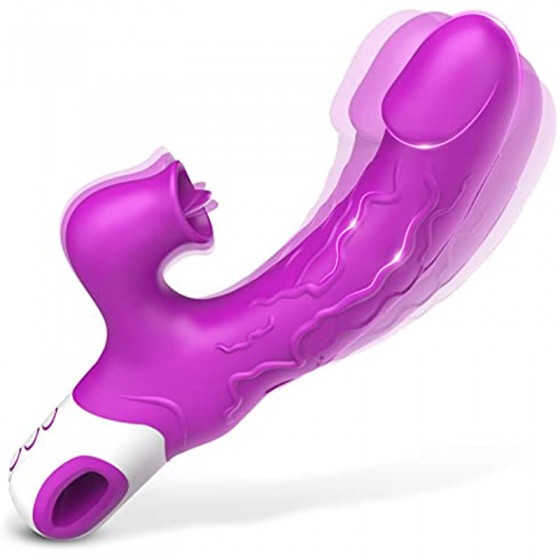 G Spot Rabbit Vibrator Dildo Sex Adult Toy for Women, 12 Vibration and 3 Licking Speeds, Silicone Vaginal Clitoris 2 in 1 Stimulator Anal Nipples Massager with Dual Motors for Couples or Solo Sex Game
