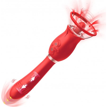 Rabbit Vibrator for Female, Rose Sex Toys Clitoral G Spot Stimulation Vibrator with Ear, Waterproof Dildo Vibrator with 10 Powerful Vibrations and 3 Swing Stimulation for Adult or Couple
