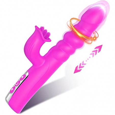 4 in 1 Thrusting Rabbit Vibrator for Woman Sex Toys G Spot Vibrator 8 Rotating Vibrating Telescopic Modes 5 Tongue Licking Modes,Powerful Vibrations 5 Motors Stimulator Sex Toy for Women