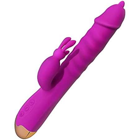 facespya Rabbit Rose Toy Vibrator for Women - Bunny Ears for Clitoris G spot Stimulation,Waterproof Dildo Vibrator with 7 Powerful Vibrations Rechargeable Heating Vibrating Dildo Adult