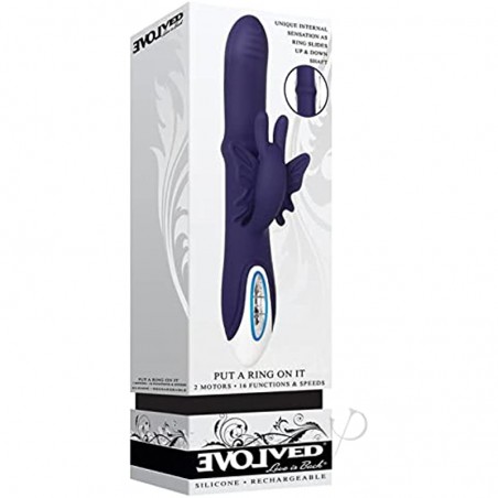 Evolved Novelties - Put a Ring On it - 2 Motors - 16 Functions and Speeds - Rabbit-Style Silicone Rechargeable Vibrator - Purple