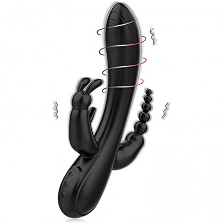 Rabbit Vibrator with 12 Vibration Modes 3 in 1 G-spot Vibrator Rechargeable Waterproof Silicone Anal Dildo for Female Couples Clitoral Stimulation G-spot Stimulation Adult Sex Toys