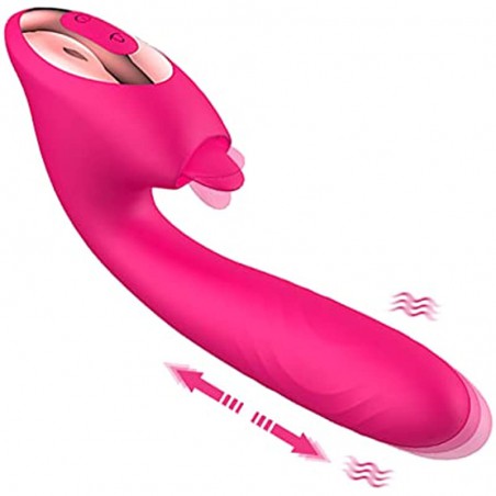 PowerRider 3 in 1 Thrusting Clitoral Stimulator , G Spot Tongue Licking Rabbit Dildo Vibrator with 10 Flapping & 10 Telescopic Speeds Vagina Stimulation Rechargeable Adult Sex Toys for Women & Couples