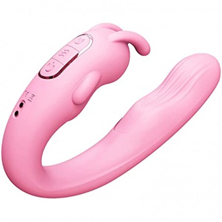 Rabbit G-Spot Dildo Vibrator Clitoris Stimulator with 10 Vibration Modes, Silicone Waterproof Powerful Vaginal Anal Maturbation Vibrating Massager Rechargeable Adult Sex Toys for Women Couple