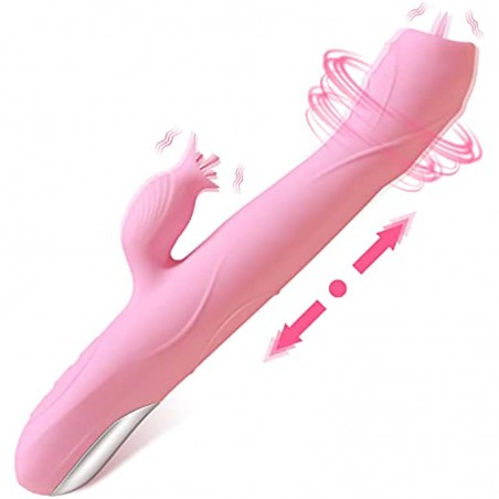 Thrusting Dildo Rabbit G Spot Vibrators Sex Toys for Woman, Adult Sensory Toy G Spot Sex Toy with 3 Telescopic & 7 Vibration Modes, Adult Sex Toys with Quiet Dual Motors for Solo Sex or Couples