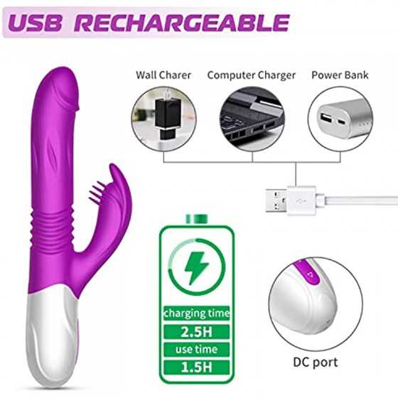 3 in 1 Thrusting G Spot Vibrator Clitoral Stimulator Massager, Waterproof Rabbit Dildo Vibrating with 7 Powerful Vibrations Rech