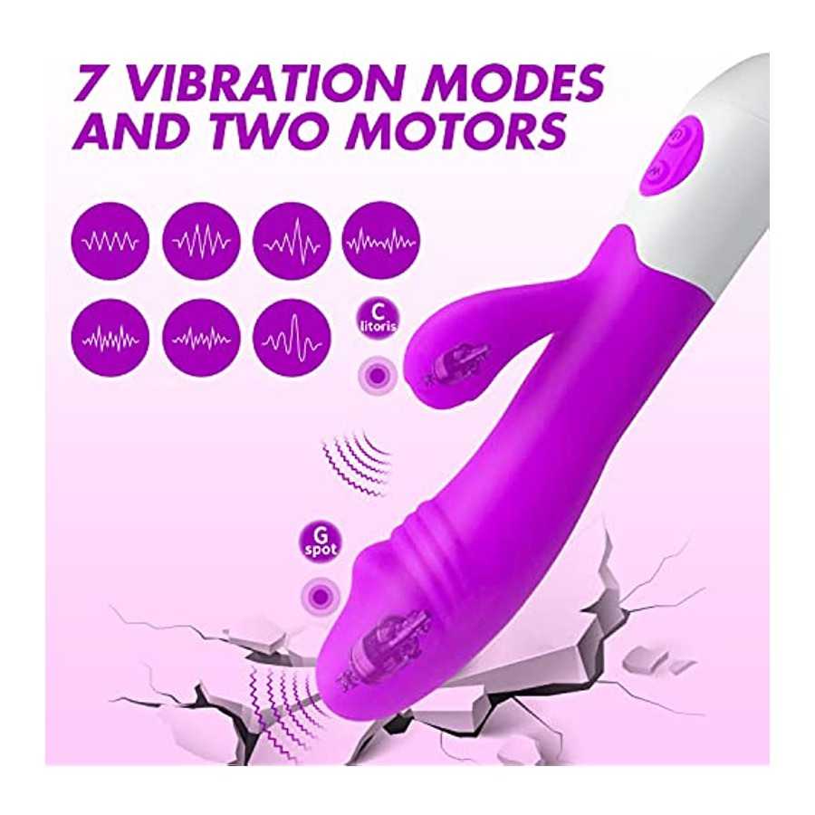 HONAITTY G Spot Rabbit Rose Vibrator, 2 in 1 Clit Vibrating Dildo with 7 Vibrations Modes, Adult Sex Toy for Women or Couple