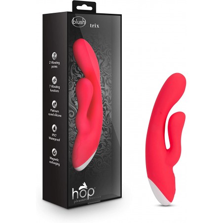 6k Hop Trix - Pleasure Massager for Women - Wireless Silicone Rabbit Vibrator Dildo - Personal Adult Sex Toy - Female and Couples Sexual Wellness - Vibrating Gyrating Shaft - Waterproof - Cerise