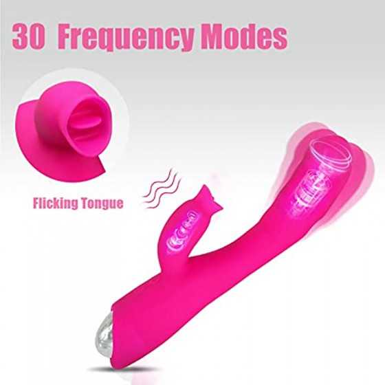 Rabbit Vibrator, Heating Dildo Vibrator with 30 Modes, Sucking & Licking 2 in 1 Dildo Vibration Machine for Women & Couples Rose