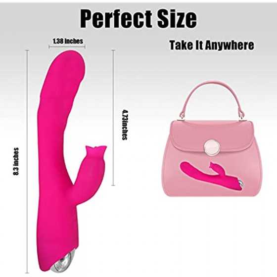 Rabbit Vibrator, Heating Dildo Vibrator with 30 Modes, Sucking & Licking 2 in 1 Dildo Vibration Machine for Women & Couples Rose
