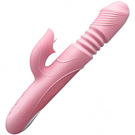 Thrusting Dildo Rabbit Vibrator for Women, Powerful Vibrator Adult Sensory Toys G Spot Sex Toy with 3 Telescopic & 7 Vibration Modes, Adult Sex Toys with Quiet Dual Motors for Couples or Solo Sex