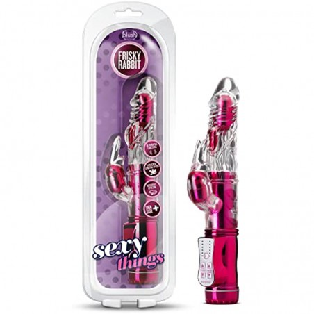 6k Sexy Things Frisky Rabbit 48 Function 3 Vibration Points Reversible Gyrating Shaft Phthalate Free Body Safe Soft Vibrator Sex Toy Clit Hugging Clitoral Stimulator for Women - Pink