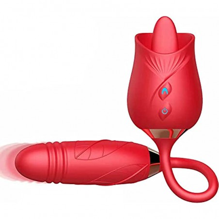 Oral Clit Licking Rose Vibrator G-Spot Telescopic Dildo Adult Sex Toys for Women