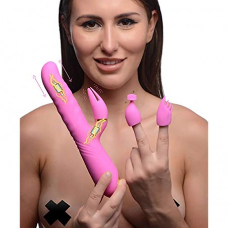 Inmi 10X Versa-Thrust Thrusting & Vibrating Silicone Rabbit W/3 Attachments, 1Count