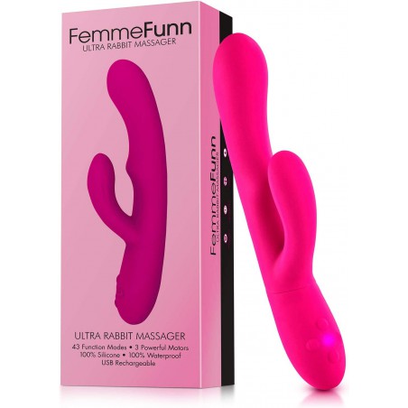 Femme Funn Ultra Rabbit Vibrator Dildo - 7 Speeds & USB Rechargeable - Clit Stimulator Rabbit Dildo for Women (Pink)