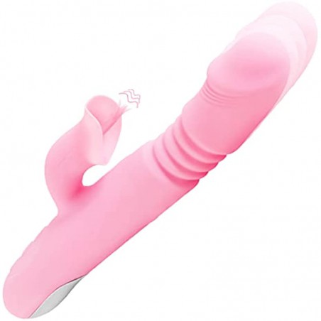Thrusting Rabbit Vibrator , 9.8" Triple Action G Spot Vibrator with Independent Clitoral Stimulator, 10 Patterns, Waterproof & Rechargeable Sex Toys for Women