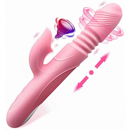 HUIKDY Thrusting Dildo Rabbit Vibrator for Women, Vibrator Adult Sensory Toys G Spot Sex Toy with 3 Telescopic & 10 Vibration Modes, Adult Sex Toys with Quiet Dual Motors for Couples or Solo Sex