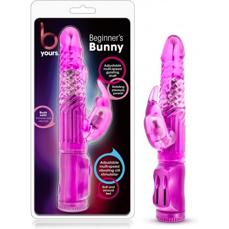 B Yours Beginners Bunny - Mini Triple Action Vibrator - Dual Clitoris and G Spot Pleasure - Rotating Beads, Gyrating Shaft, Flexible Vibrating Clitoral Stimulator - Soft Stimulating Textures - Purple