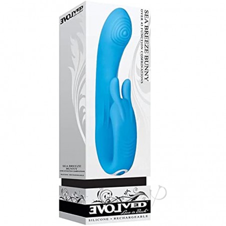 Evolved Love Is Back - Sea Breeze Bunny - Silicone Rechargeable - Rabbit Style Vibrator, Blue
