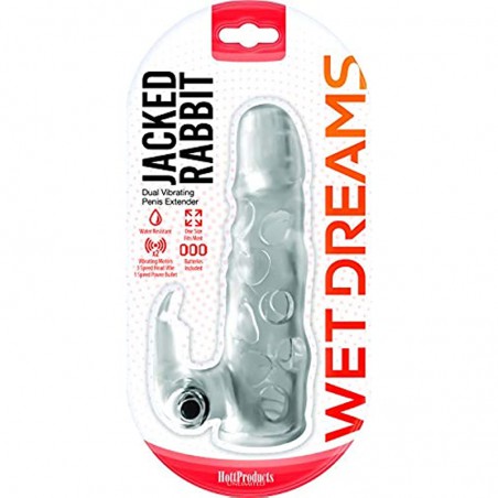 Wet Dreams Jacked Rabbit - Penis Extension Sleeve, Power Bullet - Clitoral Stimulation- Clear