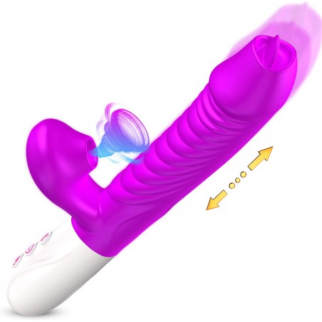 MzLaly Thrusting Dildo Rabbit Vibrator for Women, Vibrator Adult Sensory Toys G Spot Sex Toy with 3 Telescopic&10 Vibration Modes, Sex Toys with Quiet Dual Motors for Couples or Solo Sex, Purple-3