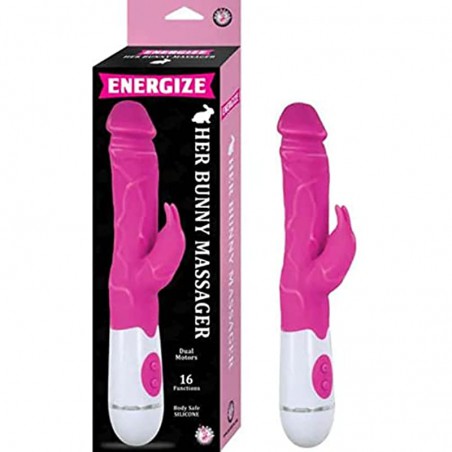 Energize Her Bunny Massager Vibe Dual Motors Clitoral Tickler Womens Massager Silicone Pink
