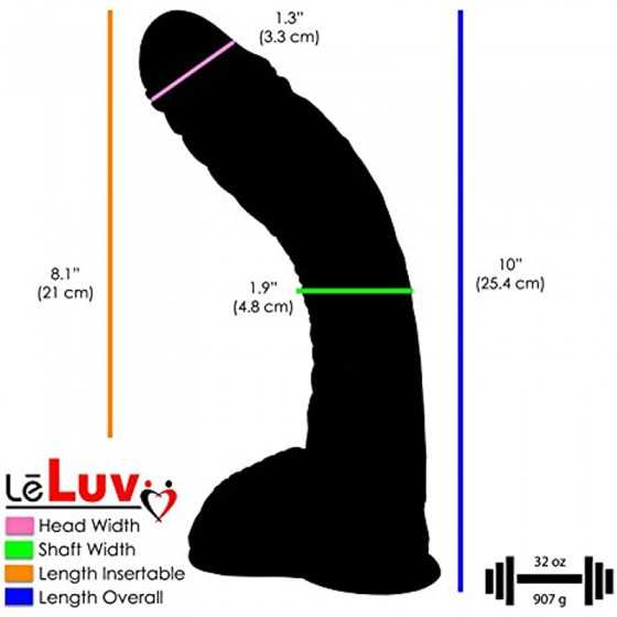 LeLuv Dildo Big Bent 10 Inch Realistic Suction Cup Thick Veiny Curved Chocolate Bundle with Secret Lipstick