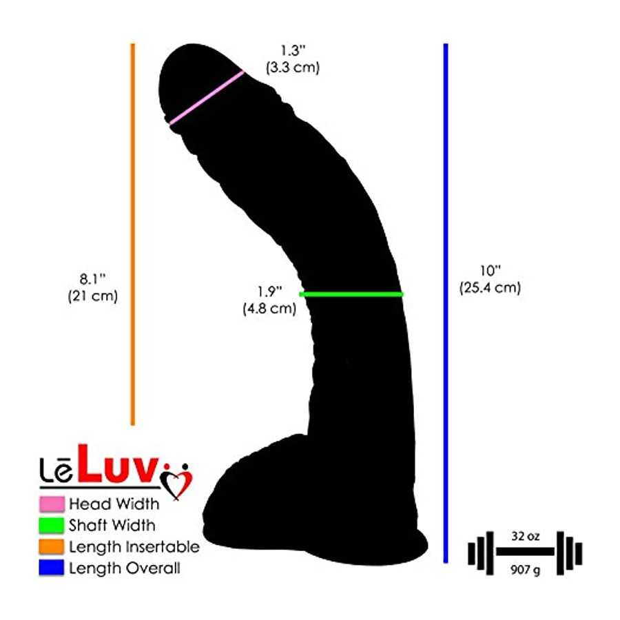 LeLuv Dildo Big Bent 10 Inch Realistic Suction Cup Thick Veiny Curved Chocolate Bundle with Secret Lipstick